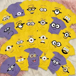 [FREESHIP] Unisex Minion Family Team Group Shirt, Funny Couple T Shirt, Minions Couple Shirt, Y2K Streetwear T-Shirt, Unisex Crew Neck, Vintage Hip-Hop Sports Graphic, Casual Cotton Fit, Soft Comfortable Short Sleeve