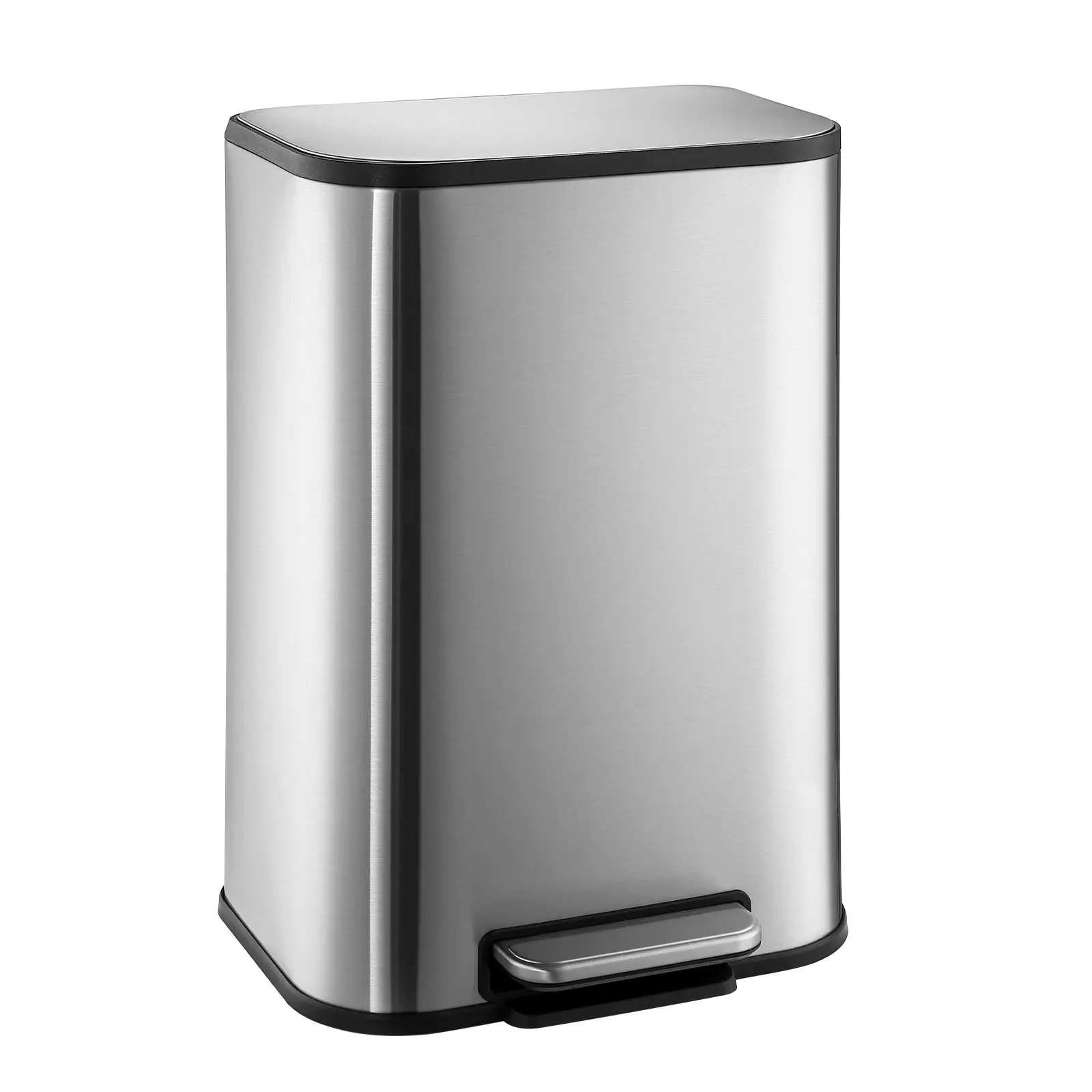 Step On Trash Can with Lid, Stainless Steel Kitchen Trash Can with Removable Inner Bucket, Soft Close Odor Locking Waste Bin, Rectangular Slim Garbage Can for Bathroom Office Living Room Bedroom, 12L 20L 30L