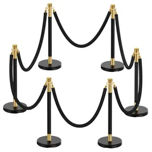 CAMMOO 6pcs Sturdy Gold Stanchion Posts and 6pcs High Quality Red Carpet Velvet Ropes, Water/Sand/Concrete Fillable Leakproof Base, Crowd Control Barriers for Birthday, Prom, Business, Wedding