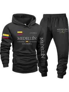 Men's Fleece 2-Piece Set, MEDELLÍN - Colombia, Comfy/Breathable, Trendy, Geometric, Fitted, Casual, Kangaroo Pocket, Drawstring, Fall/Winter