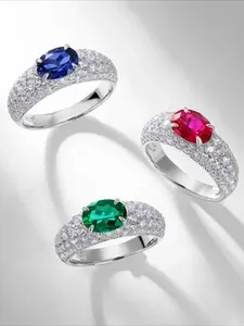 Luxury Full Paved Cubic Zirconia Rings for Women Men Red Purple Crystal Engagement Band Fashion Party Jewelry Gift Wedding Ring