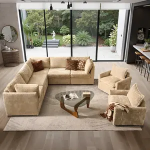 WEAXTY Modern L-Shaped Cloud Couch Modular Sectional Sofa Set with Swivel Accent Chairs for Living Room 7-Piece Sectional Couches【7 Packages Shipping】