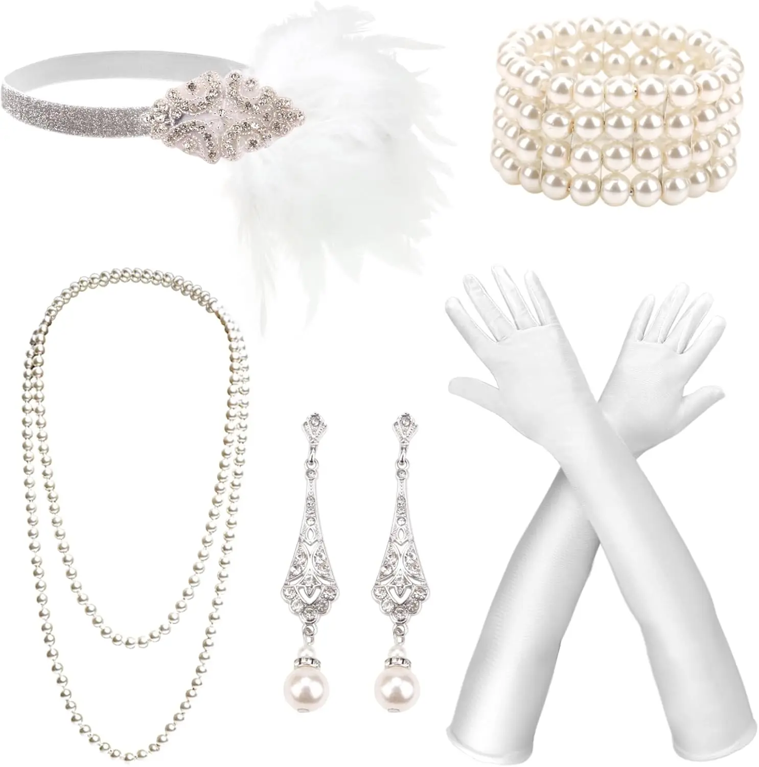 1920s Great Gatsby Accessories Set for Women Flapper Costume Accessories Feather Headband Roaring 20s Accessories SetGift.