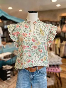 Women's Floral Print V-Neck Short Sleeve Shirt, Romantic Holiday Style, Perfect for Parties, Vacation, Home, Office, Date Night