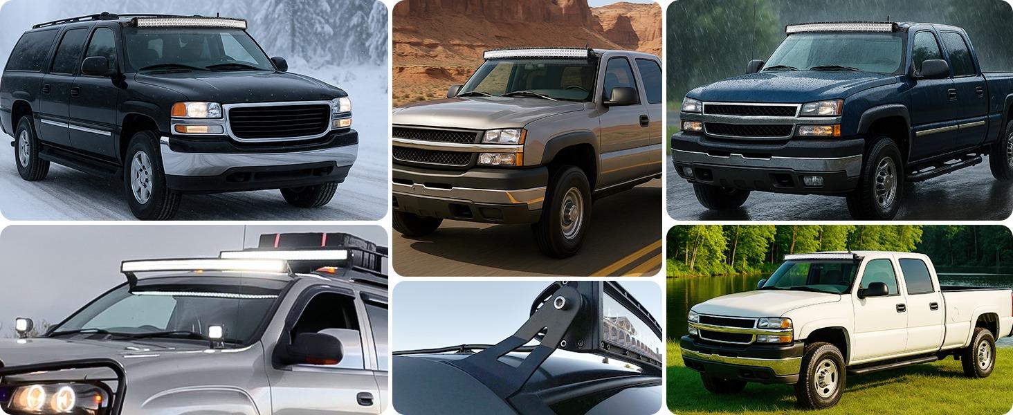 Nilight 90032B 2PCS 54” Curved LED Light Bar Bracket at Upper Windshield Roof Cab for 99-06 Chevy Silverado Suburban Avalanche Tahoe & GMC Yukon Sierra, 2 Years Warranty, Black