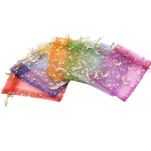 Drawstring Moon & Star Pattern Gift Bag, 10pcs/set Transparent Luxury Candy Bag, Snack Bag, Gift Packaging Bag for Wedding Party Anniversary Holiday