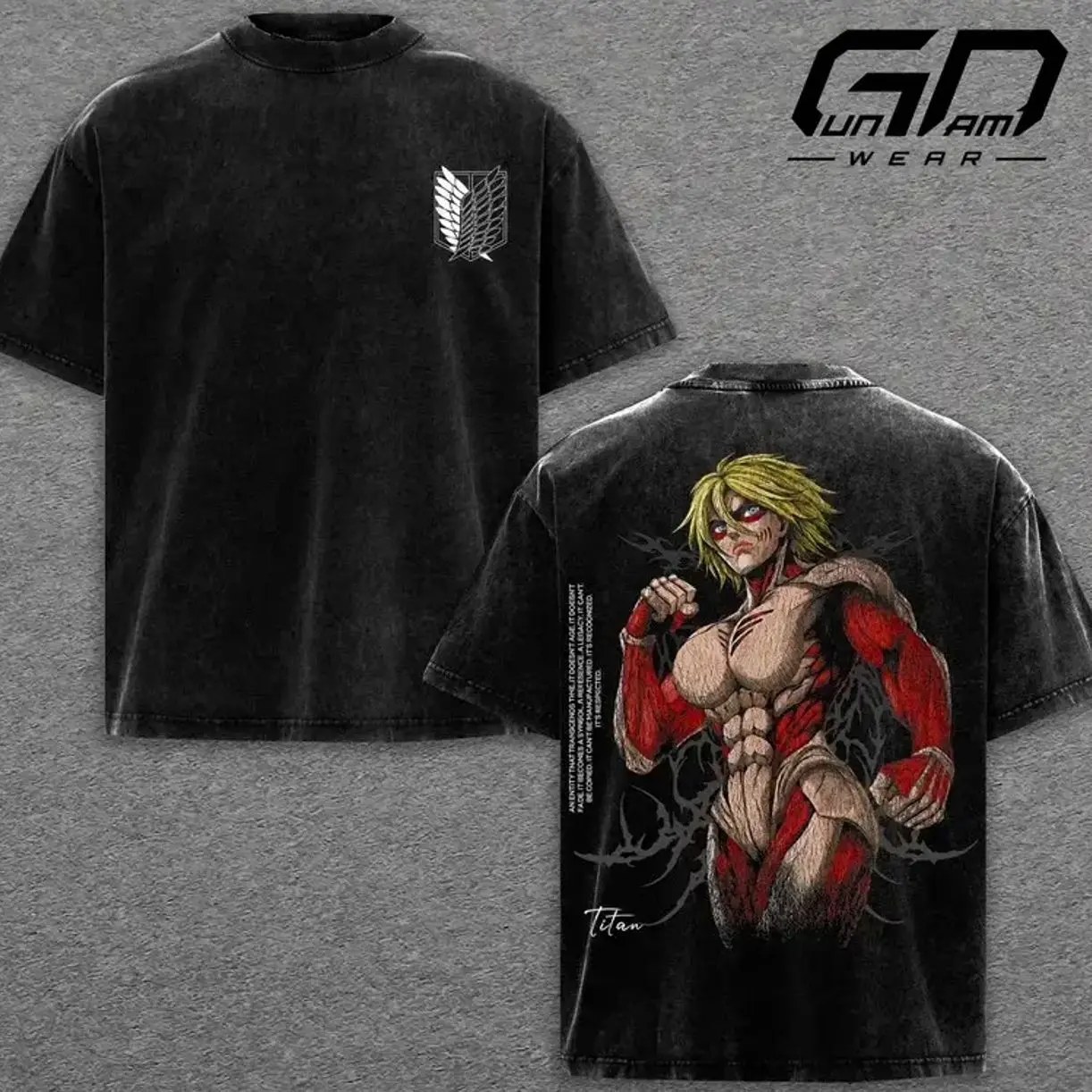 Attack on Titan Female Titan Graphic Tee Vintage Washed Oversized Heavyweight T Shirt | Annie Leonhart The Female Titan Anime Streetwear Shirt | Heavy Cotton Unisex | Gym Pump Cover Anime Outfit | Gift For AOT Fans NWW