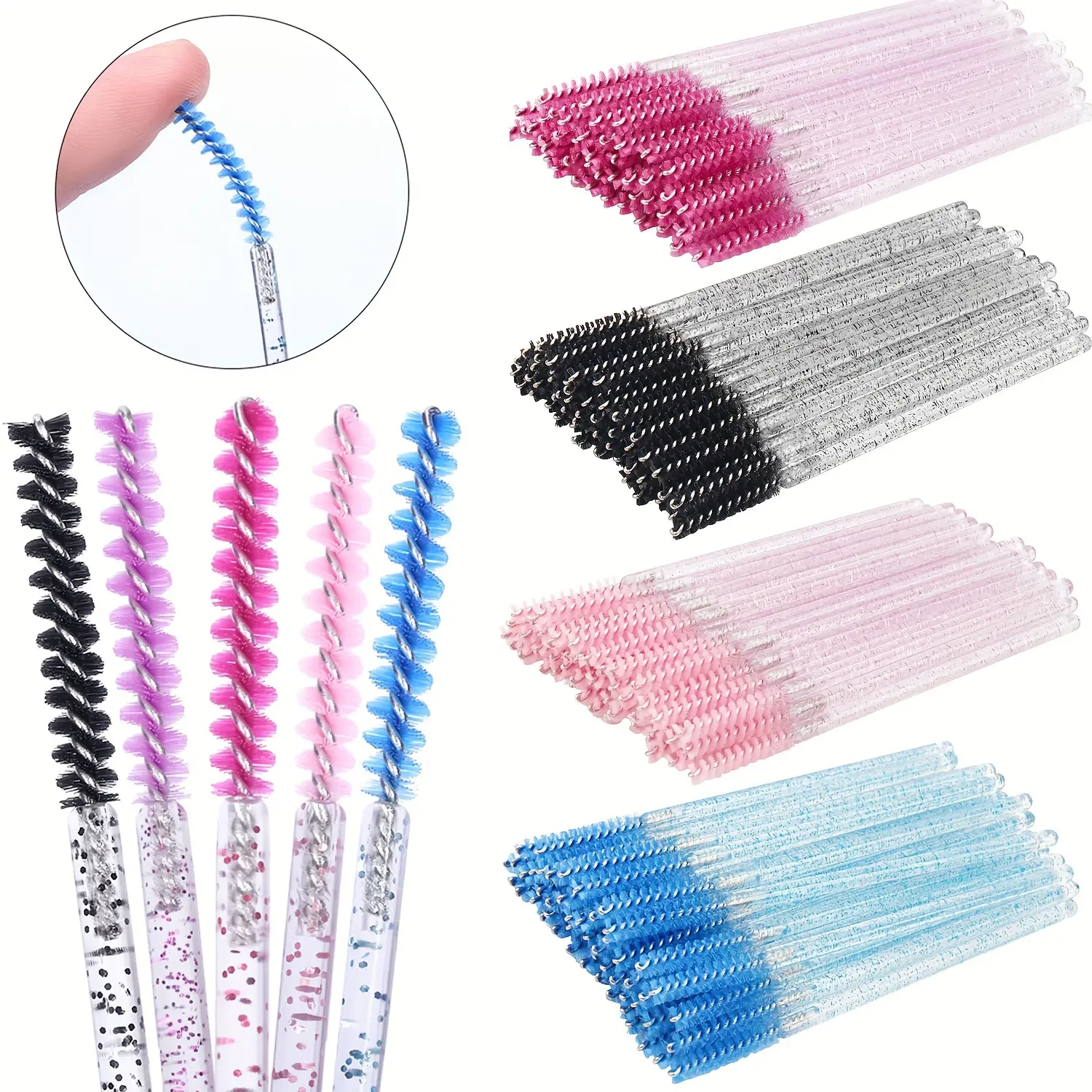 Mini Disposable Skinny Mascara Wands Micro Crystal Eyelash Brush Small Makeup Brush for Detailed Eyelash Eyebrow Application Extensions Spoolies Beauty Makeup Tool Set Makeup Brushes Kits Eyelash Tools Cosmetic Makeup Tool