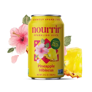 Nourrir Pineapple Hibiscus Sparkling Juice 12 FL OZ (355 ML) - Real Fruit Flavor in a Lightly Sparkling Can - Beverage