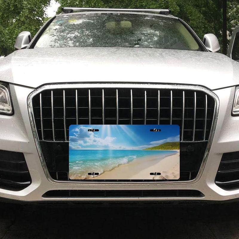 Bright Sunshine Summer Beach License Plate Frames for Women - Universal Aluminum, Rustproof, Personalized License Plate Cover with 4 Holes, 6x12 I