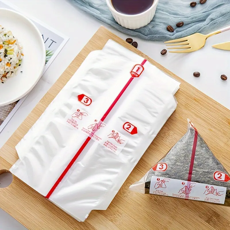 100pcs Sushi Packing Bags - Double Layered Food Safe Plastic Triangle Rice Ball Wrapping Bags with Seaweed Onigiri Bags - Keep Your Sushi Fresh and Delicious!