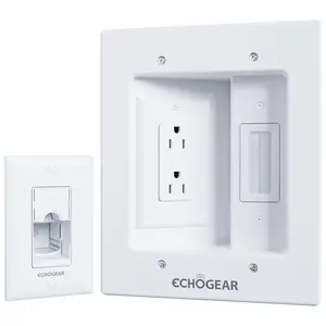ECHOGEAR TV Cord Hider for Wall Mounted TV - Dual Outlet in Wall Cable Management Kit for Power Cables & Low Voltage Wires - Includes Template, Saw, & Low Profile Extension Cord