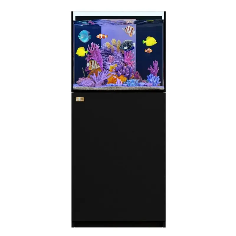 Aqua Dream 37-Gallon Modern Square All-in-1 Coral Reef Glass Aquarium & Fish Bowl - Low-Iron Ultra-Clear Glass, Built-In Sump Filtration, Sleek All-Black Design, Saltwater Aquariums & Fish Bowls Compatible, Glass Aquariums & Fish Bowls
