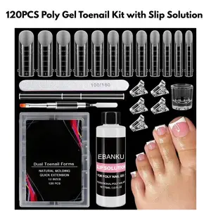120PCS Poly Gel Toe Nail Forms Kit  – Reusable Dual Toenail Forms, 12 Sizes Nail Molds, Double-End Brush, File, Clips & Liquid Container for Toenail Extension
