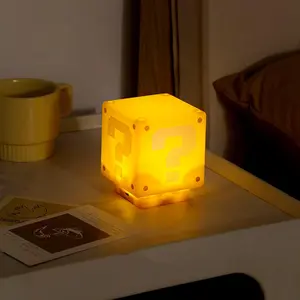 Mini Super Bros Charging Question Mark Night Light, Desktop USB Bedroom Light, Game Sound Effects, Building Block Brick Table Lamp Bedside Lamp