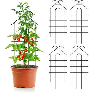 32" Metal Garden Trellis for Climbing , 4 Pack  Trellis for Potted , Indoor Outdoor Black Trellis for Vines, , Cucumbers, 13.4" Wide