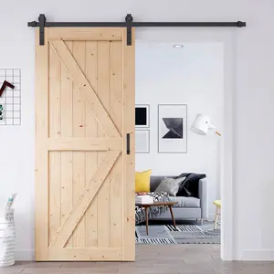 36in x 84in Sliding Barn Door with 6.6FT Barn Door Hardware Kit & Handle Included, Solid Spruce Wood, Stainable K-Frame Door, Assembly Required