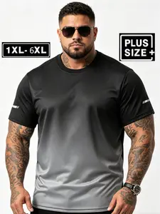 Men's Plus Size 3-Piece Gradient Short Sleeve Round Neck T-Shirt Set, Comfortable Loose Fit Casual Top, Ideal for Daily Wear, Street Style and Streetwear