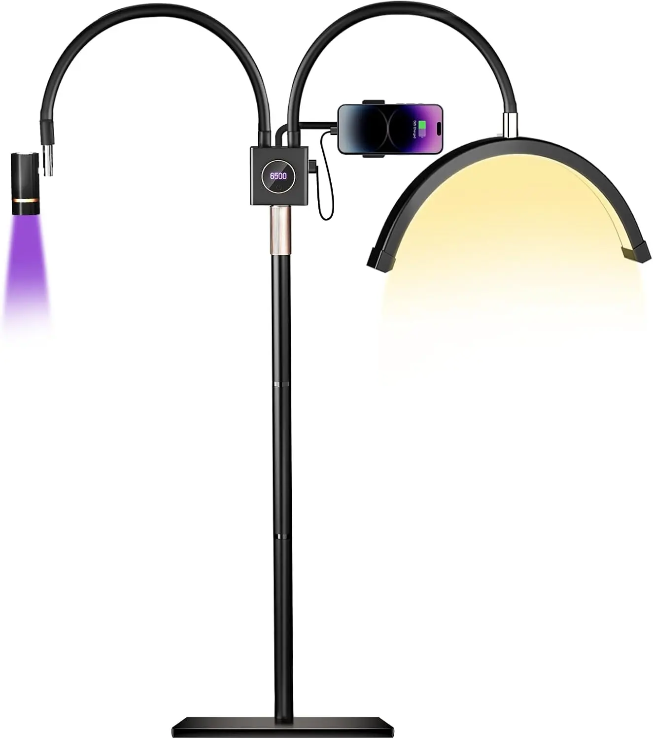 Zensun Half Moon Lash Light for Lash Tech, 3-in-1 Professional Esthetician Light with UV Lash Lamp & Phone Holder, Adjustable Height&Brightness for Tattoo,Nail Art,Skincare,Salon,Spa (Black)