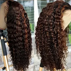 Ombre Highlight Deep Wave Lace Front Wigs Hair 1B/30 Honey Blonde 5x5 Lace Closure Wigs for Pre Plucked Free Part 20-34 Inch 1B/30 Highlight Wig