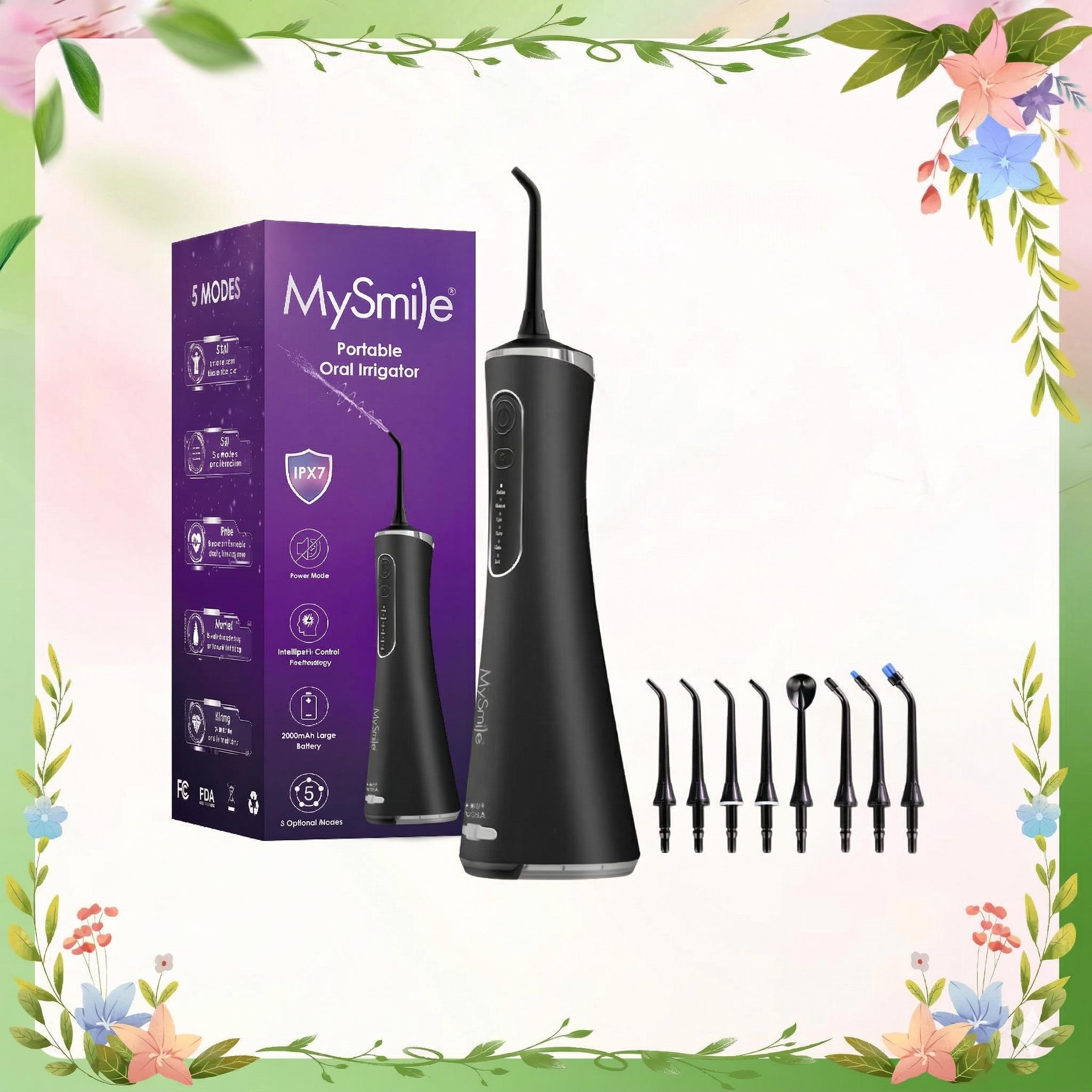 MySmile Cordless Water Flosser (260ml) - 5 Modes & 8 Jet Tips Portable Oral Care for Braces & Travel