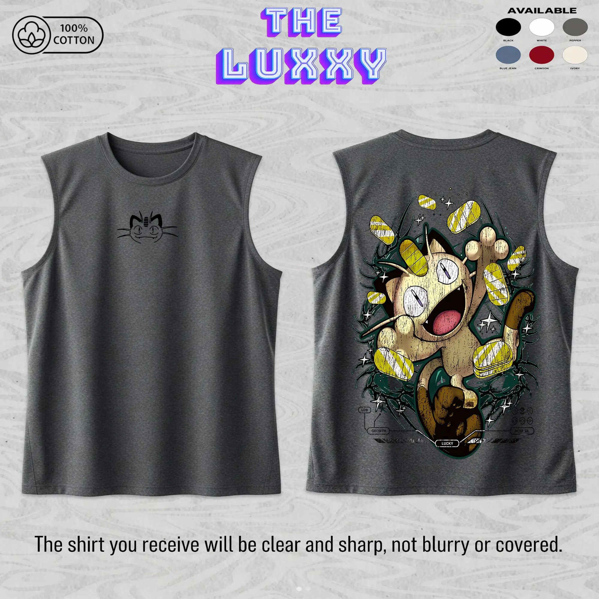 Meowth Unisex Cotton Premium Comfort Colors Tank Top, Pocket Monster Anime Merch, Grunge Cotton Comfort Tank Top, Anime Aesthetic Gift, Gym Tank Top, Anime Gym Tank Top