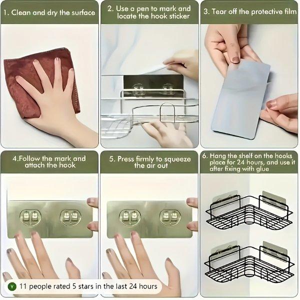 Large Wall Mounted Bathroom Storage Rack No Drilling Metal Wire Mesh Organizer for Shampoo Conditioner Space Saving Durable Design