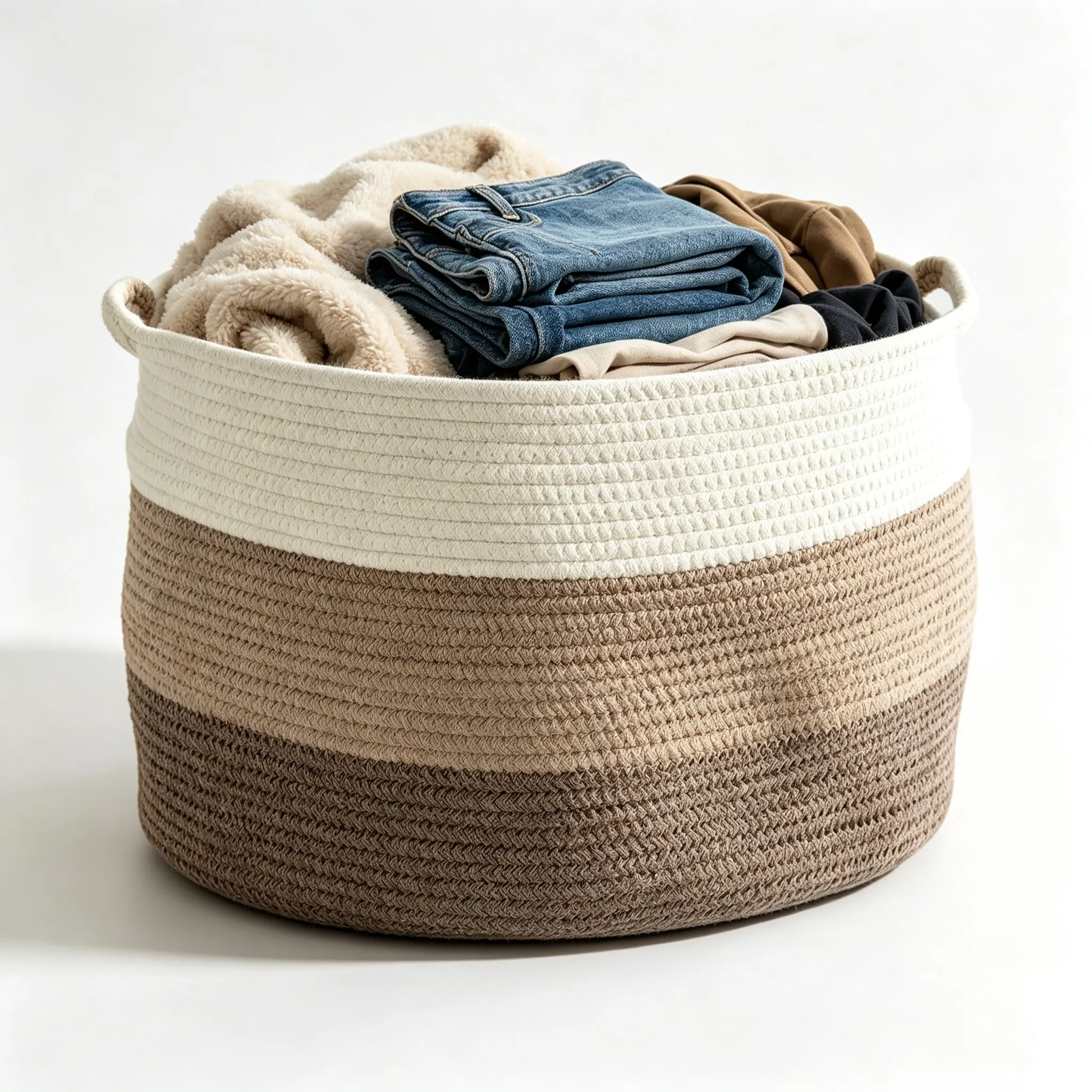 Extra Large Cotton Rope Laundry Basket, 28"x15"x12" Woven Dirty Clothes Storage Hamper with Handles, Large Capacity Portable Laundry Organizer Bin for Towels Blankets, Breathable Decorative Basket for Laundry Room Bathroom Bedroom Closet Home Storage