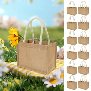 12Counts,Burlap Tote Bags Mini Burlap Beach Bags with Handles Portable Jute Tote Bag Reusable Burlap Bag Multipurpose Burlap Hand Bags for Shopping Trips Beach Tours School Outdoor