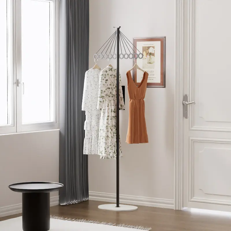 CNCEST Freestanding Umbrella-Form Iron-Stone Coat Rack, 10-Hook 139cm Waterproof Rustproof Garment Stand with High-Temperature Nano-Baking Paint, 33lbs Capacity Rock Base, Assembly-Required Indoor Furniture for Dresses, Stores