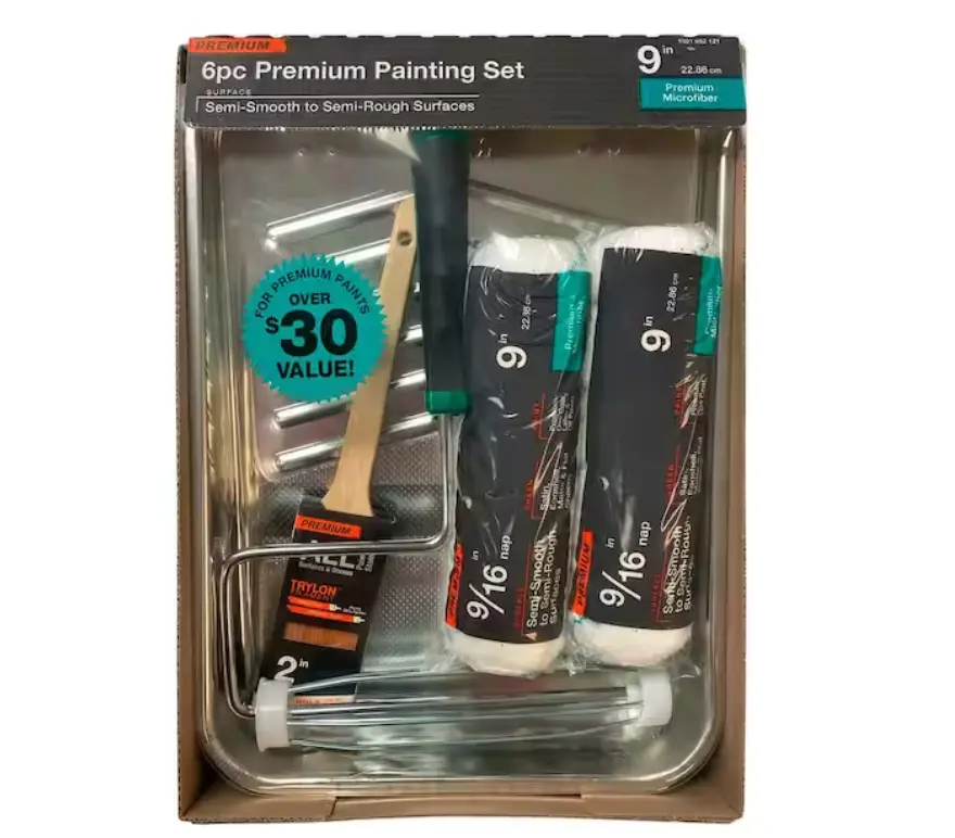 Premium 6-Piece Home Improvement Paint Applicator Kit - Tray, Woven Roller Covers, Roller Frame, Brush (Building Supplies, Colour Application Tools)