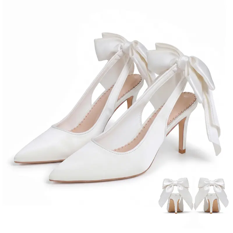 Womens Silk Teacup Pump Bow High Heel Smart Office Work Courts Pointed Toe Party Prom Wedding Bridal Shoes Classy Fashion Classy Fashion Footwear Heeled Stylish Elegant Girl Summerwins