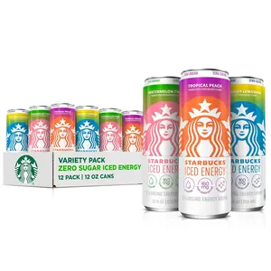Starbucks Iced Energy Drink, 3 Flavor Variety Pack (Tropical Peach, Watermelon Splash, Blueberry Lemonade), Zero Sugar Energy Drink, Plant Based Caffeine, Hydration, Mental Clarity, 12 Fl Oz Cans (Pack of 12)