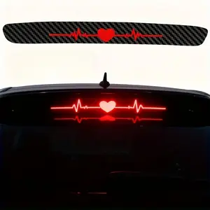 1PC  High-mounted Wall Brake Light Sticker| Heartbeat ECG Taillight Sticker 3D Carbon Fiber Matte Texture Car Safety Enhancement High Visibility Markings Vehicle Safety Sticker Car Decoration Heartbeat Design Valentine's Day Gift First Choice Car Decals
