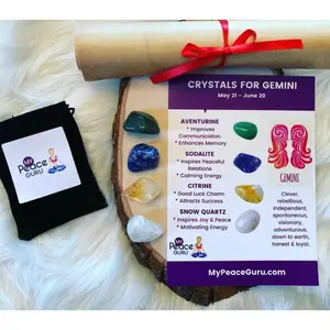 Gemini Gift Set Zodiac Sign Crystal Healing Stones in a Velvet Pouch with 7-10 Page In-Depth Astrology Scroll Report Gift Box