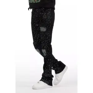 Prism Black/Clear Rhinestone Stacked Flare Jean