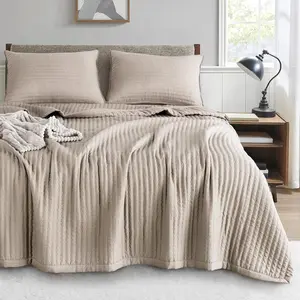 Quilt--Coverlet--, Machine Washable, Ultra, Lightweight,-Washed, Detailed Stitching - (Camel, Oversized King + 2 King Shams)
