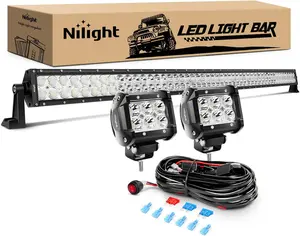 Nilight 52 Inch Spot Flood Combo Led Light Bar 2PCS 4Inch 18W Spot LED Fog Lights With Off Road Wiring Harness- 3 Leads led Underglow Car