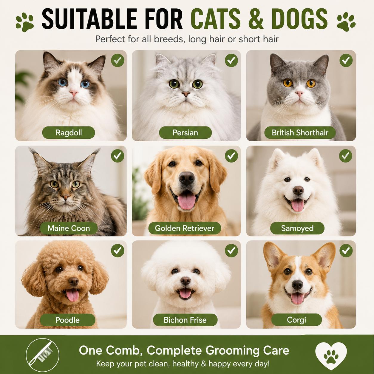 Pet Face Comb Set for Cats & Dogs, Fine Tooth Stainless Steel Grooming Comb, Removes Loose Fur, Flea & Lice Removal Comb, Anti-Shedding, Small & Large Size (2PCS) Pet Face Comb Set for Cats & Dogs, Fine Tooth Stainless Steel Grooming Comb, Removes Loose Fur, Flea & Lice Removal Comb, Anti-Shedding, Small & Large Size (2PCS)