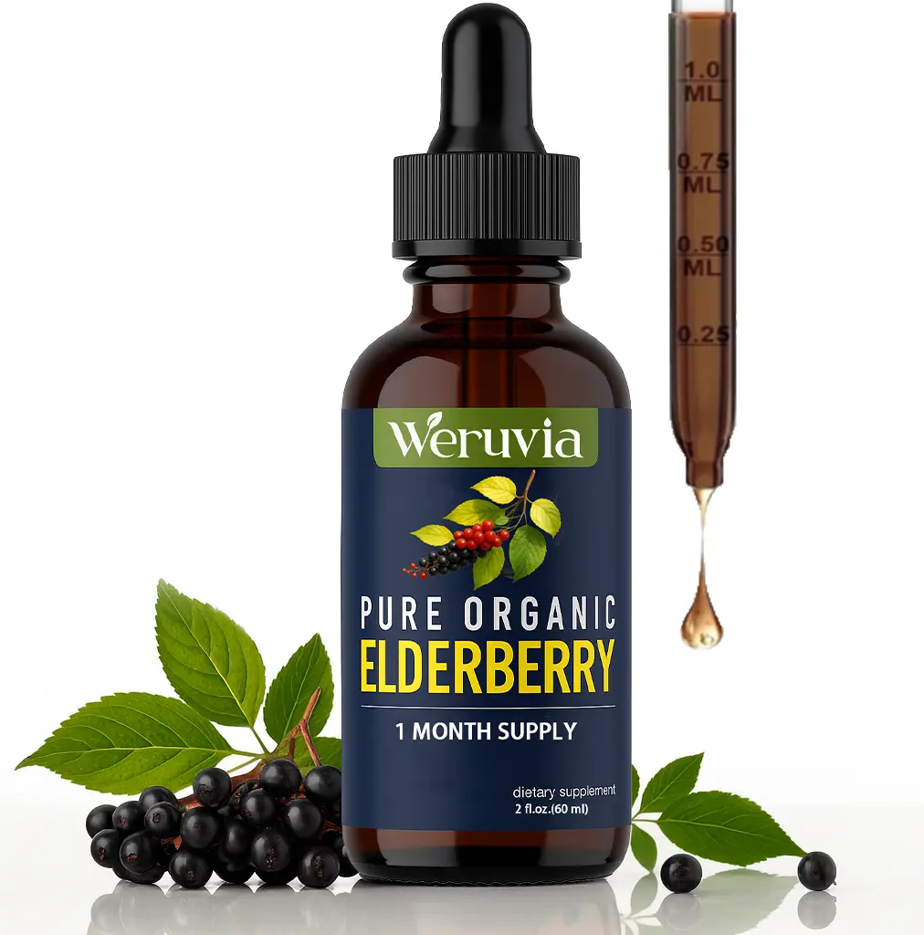 Organic Elderberry Liquid Supplement, Pure Elderberry Extract Drops for Immune Support, Natural Antioxidant Formula, Daily Wellness Support, 2 fl oz (60 ml)