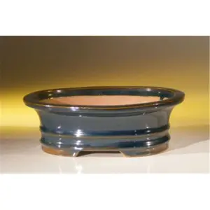 212 MAIN Oval Ceramic Bonsai Pot Planters, 7x5.5x2.375 in Blue, Home & Garden Room Decor Accessory for Bonsai Display