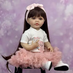 55 CM Full Vinyl Body Reborn Baby Doll Toy Lifelike Newborn Doll Dress Up Long Hair Princess Toddler Girl Babies Lifelike Handmade Birthday Gift for 3+ Kids.(Some Parts Random, Including Pacifier, Bottle, Diaper, Hair accessories And Clothes Set)