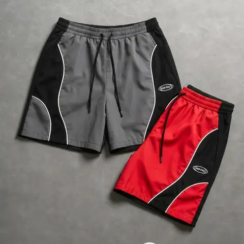 Men's Loose-Fitting Drawstring Waistband Colorblock American Street Style Above-The-Knee Athletic Shorts - Polyester, Quick-Dry, Breathable, Machine Washable, for Casual Training, Indoors, Outdoors
