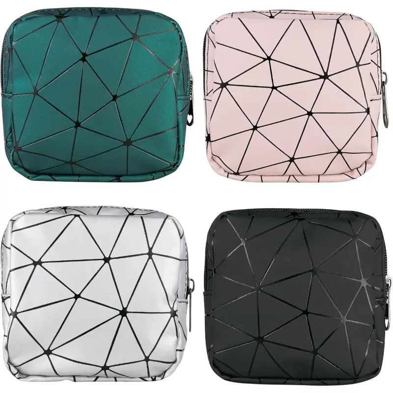 4-Piece Sanitary Napkin Storage Bags, Menstrual Cup Pads Holder, Portable Period Organizer Bag Set for Women & Girls, Striped Travel Storage, Travel Organizer Bag, Organizer Pouch, Zipper Pouches, Zippered Design