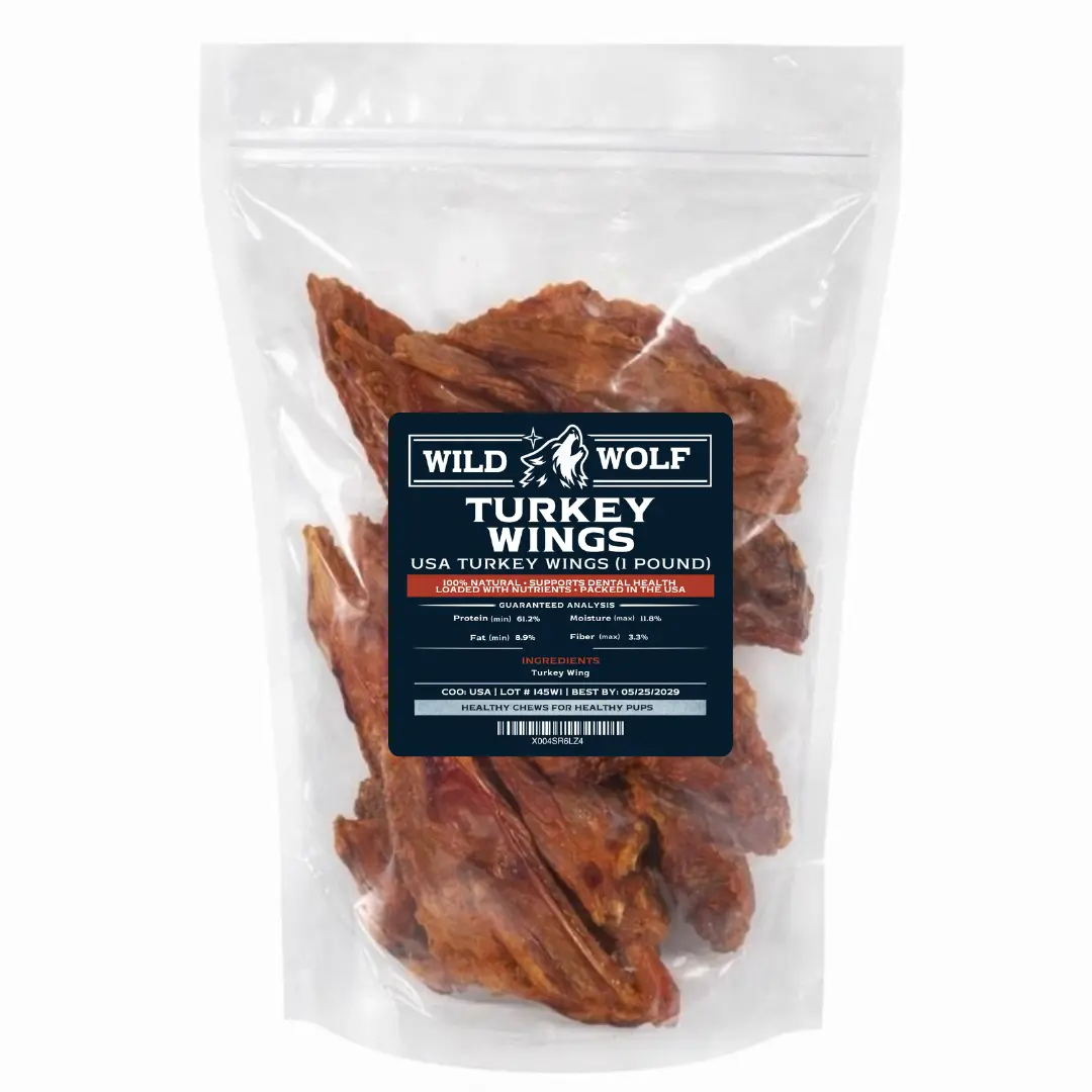 USA Turkey Wing Dog Treats by Wild Wolf (1LB./~13 Wings) 100% Natural Dog Chews - Single-Ingredient and Loaded with Nutrients - Supports Dental Health - Approximately 13 Wings