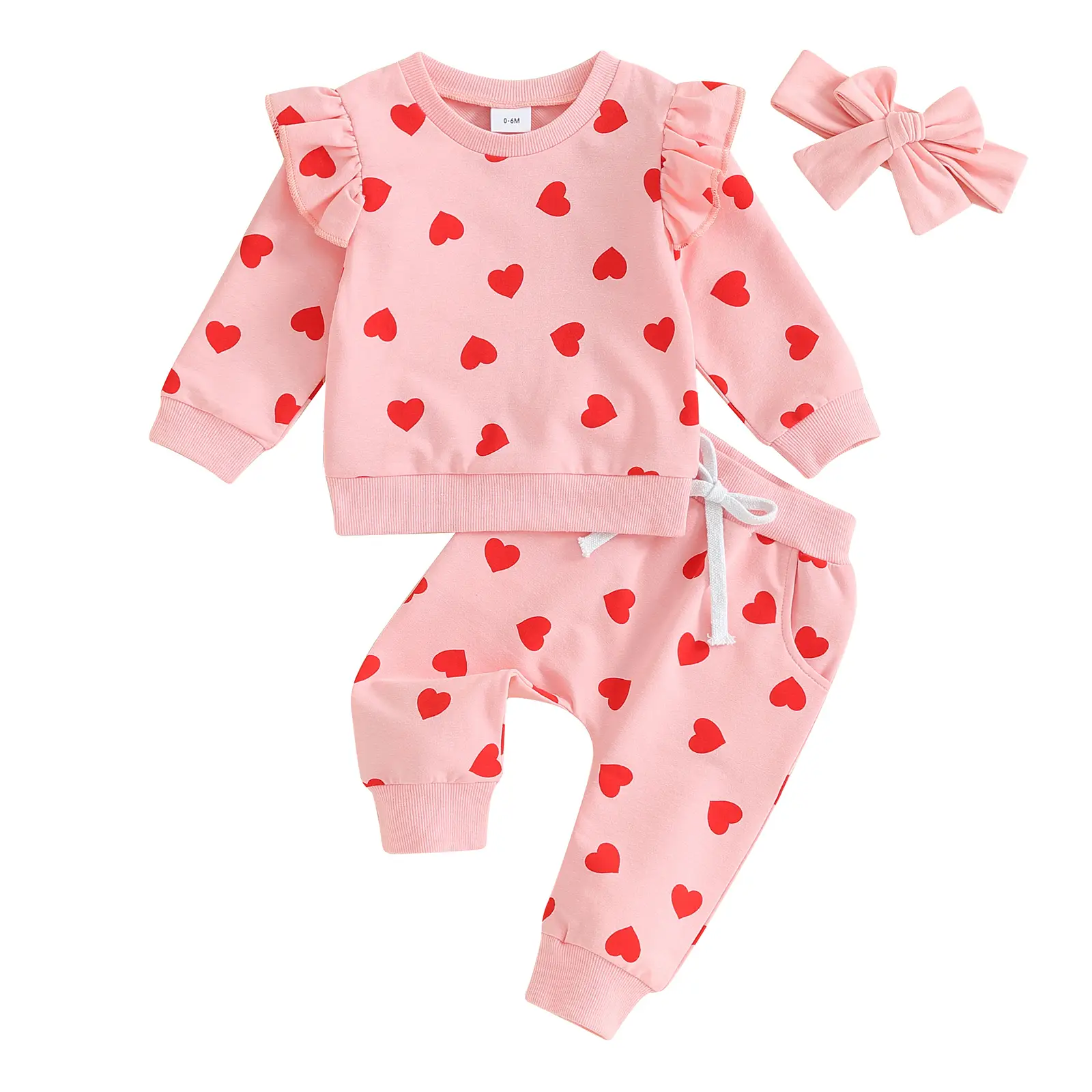 LAGKIYOJ Toddler Baby Girls Fall Winter Clothes Outfits Heart Dot Print Long Sleeve Sweatshirt Top+ Drawstring Pants Headband Sets