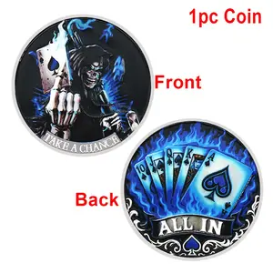 Skull Take a Chance Commemorative Coin, All in Poker Protection Challenge Coin, Unique Collectible Lucky Coin, Gift for Friends