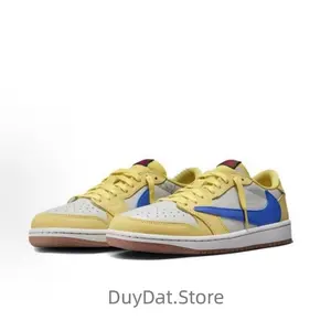 Reverse Hook 7.0 Leather anti-slip low-top retro basketball shoes for women, Canary yellow and blue