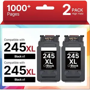 245XL Ink  High Capacity for  245XL Black Ink, 245 XL Black Ink  Compatible with  Pixma TS202/TR4520/MG2525/TS3322/TS3320/TS302/MG2522/MG2520/MX490/MX492/TR4527 (2 Pack)