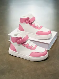 New Girl's Comfortable High-Top Velcro Closure Casual Sports Shoes, Trendy Trainers, Hiking Shock Absorption Leather Waterproof Board Shoes, Sneakers Trainer Shoes